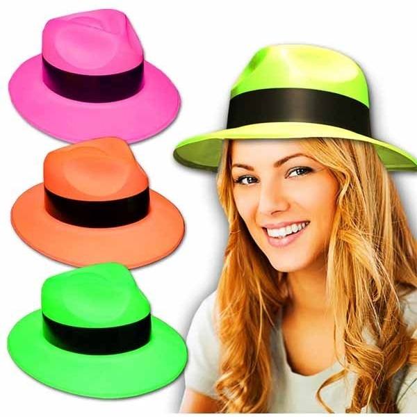 Chapeau FLUO UV Gangsta Capone - Orange fluorescent avec lumière noire